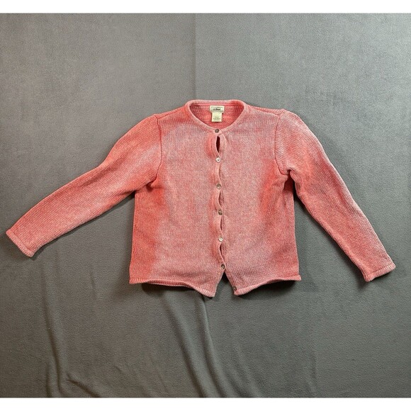 L.L.Bean Knit Cardigan Sweater Women’s Small Pink Cotton Button - Picture 2 of 6